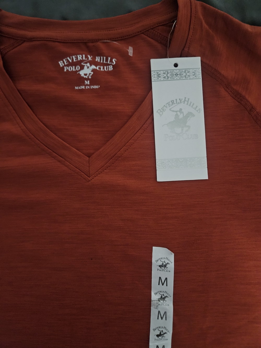 Beverly Hills Polo Club Men's V-Neck Shirt - Rust Orange, M